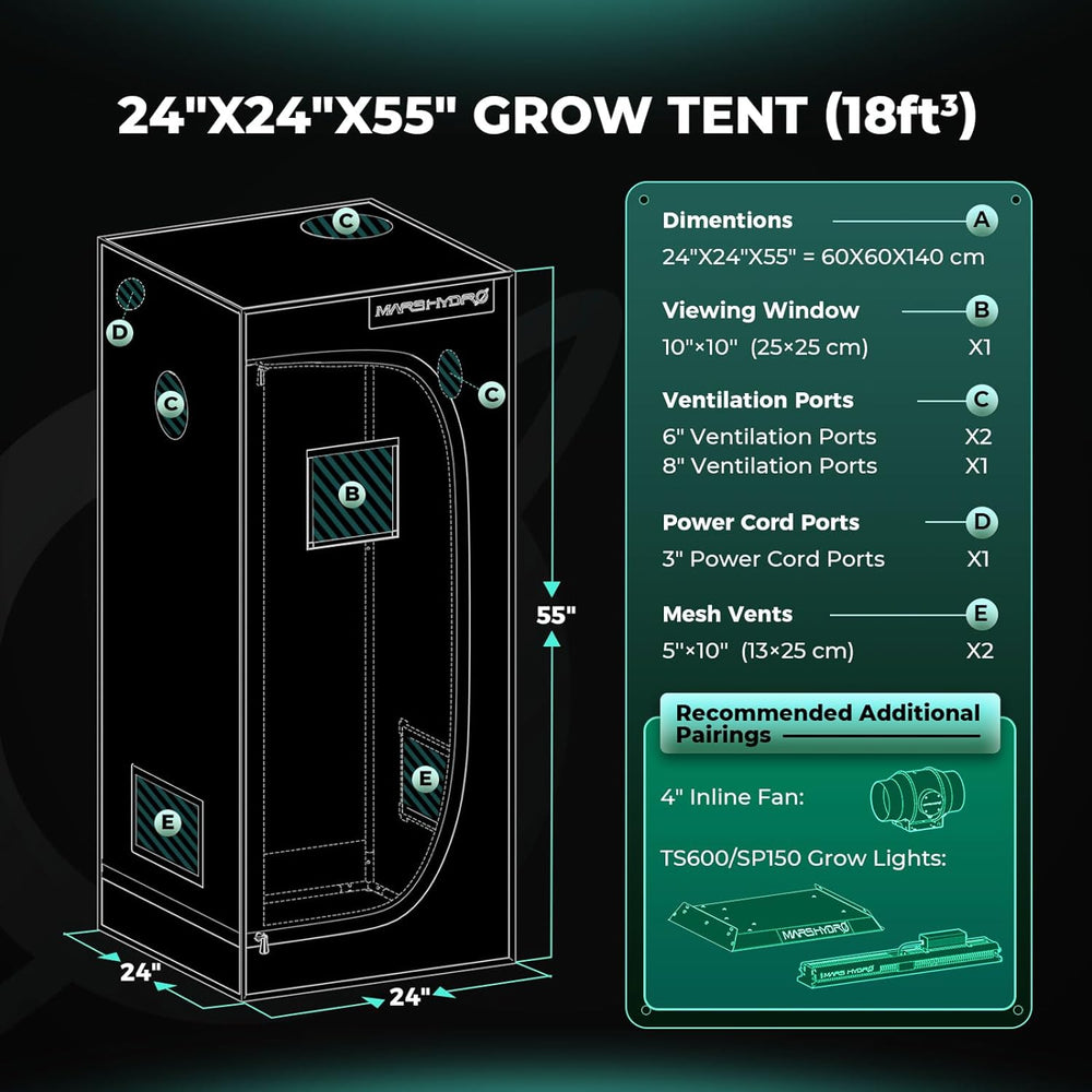 MARS HYDRO Grow Tent 60x60x140cm, Indoor Grow Tent, Reflective Mylar Grow Tents for Hydroponics, Removable Bottom Tray for Plant Growing Space