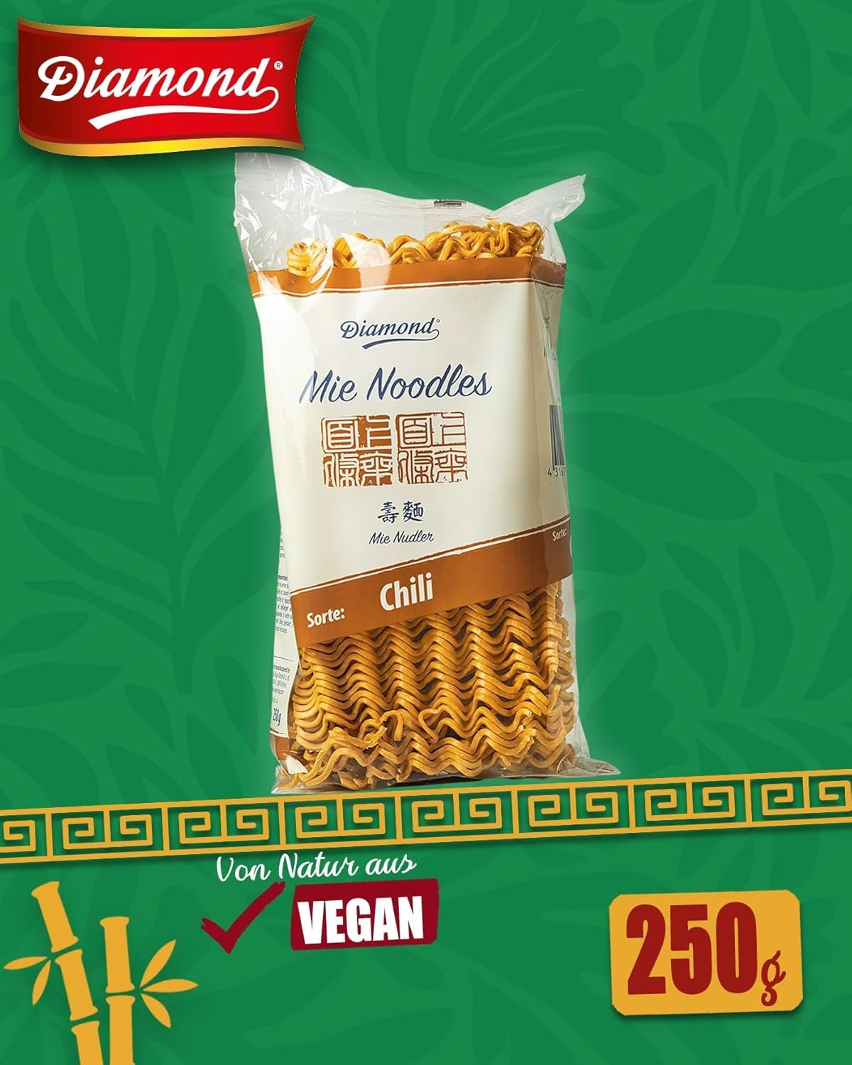 DIAMOND Mie Chili Noodles, wheat noodles with chili powder, egg-free, quick and easy, vegetarian - 1 x 250 g