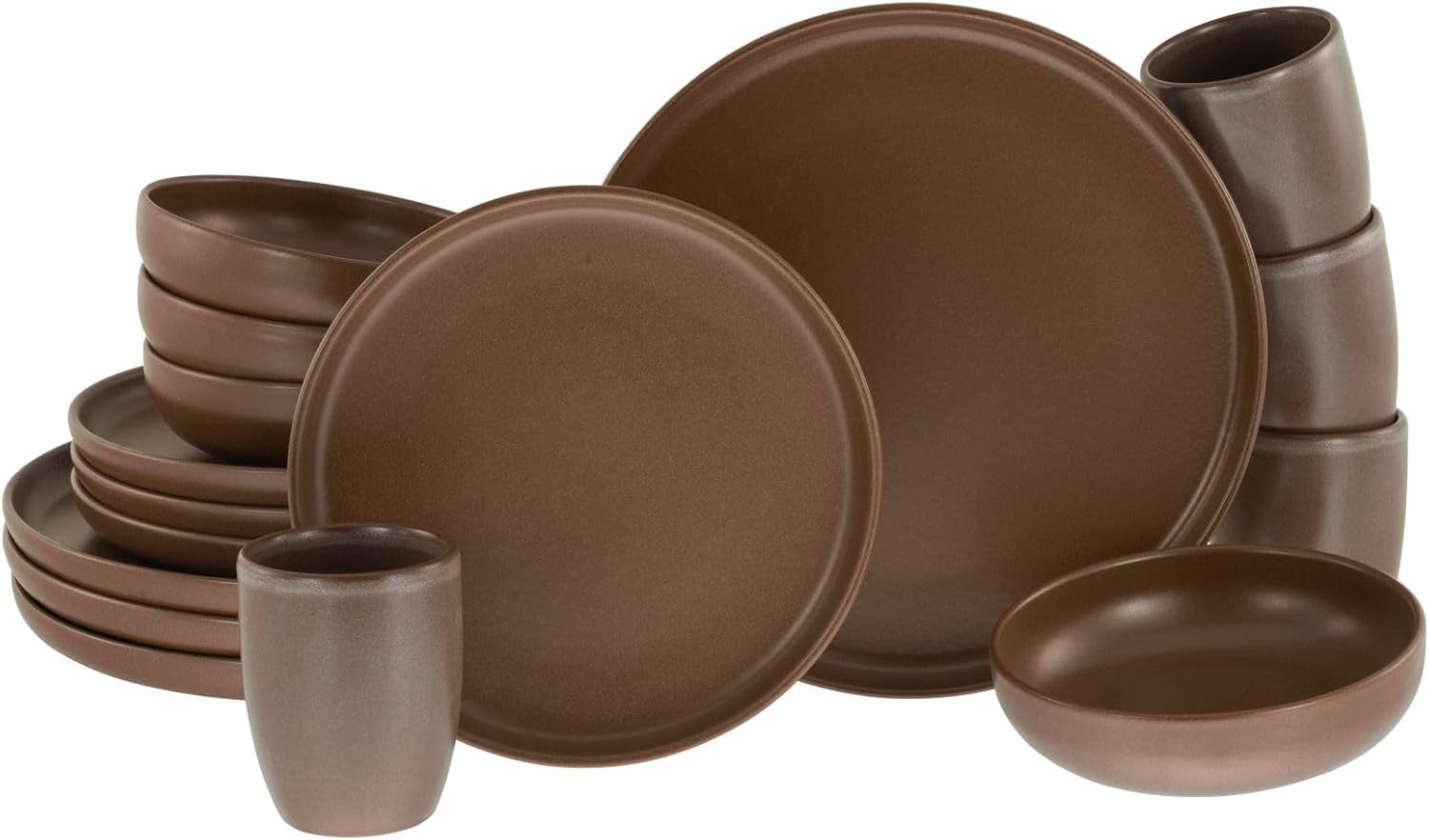 Creatable, 22979, Serie Uno BLACK, 12-Teiliges Geschirrset, Teller Set Aus Steinzeug, Spülmaschinen- Und Mikrowellengeeignet, Made in Portugal Tableware sets Naty Shop Braun Kombiservice 16 Teilig
