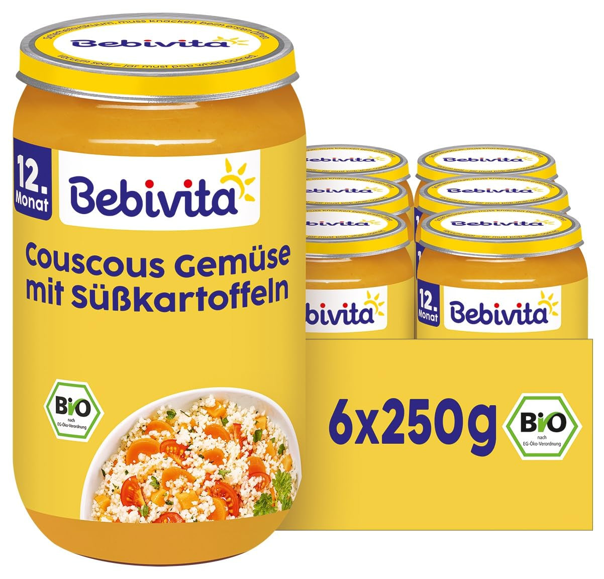 Mese de la 12 luni încolo: Cuscus și legume cu cartofi dulci, 250g, pachet de 6 (6 x 250g)