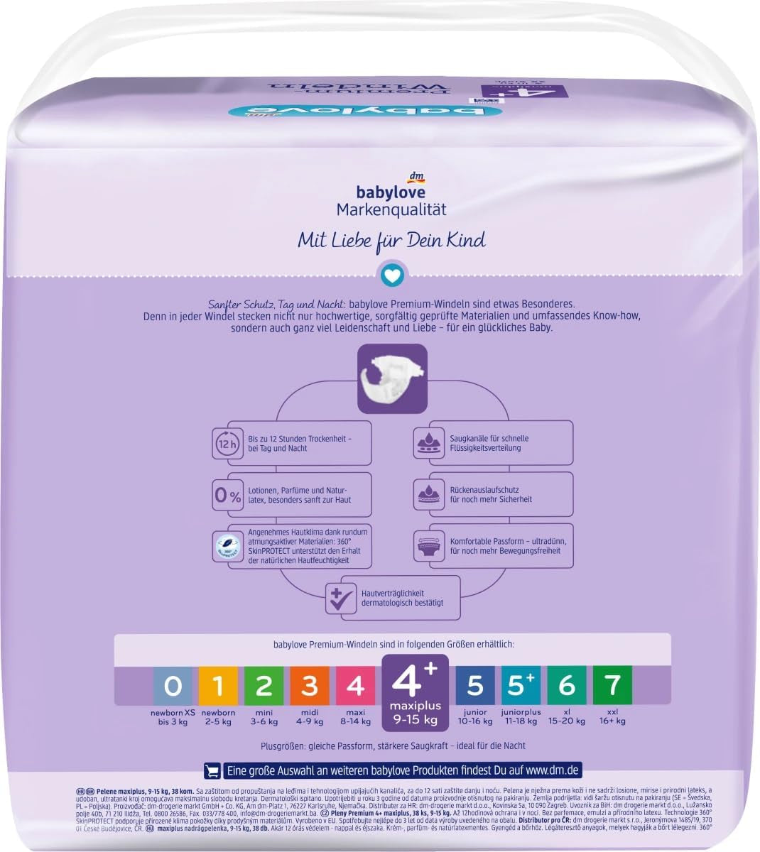Premium diapers size 4+, maxi plus 9-20 kg, 1 x 38 pcs