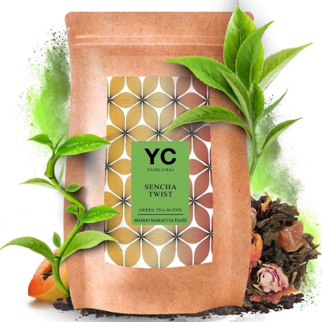 YC Yang Chai Sencha Ceai verde vrac 200 g - Ceai verde japonez cu aromă de mango și maracuja - „Sencha Twist” I 100% natural I Original din Japonia