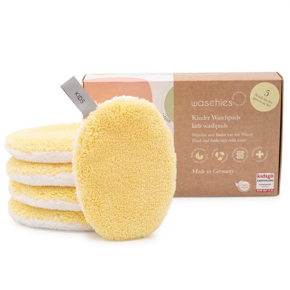 Waschies KIDS baby and child wash pads, for cleaning with water only, reusable Mother and Child Naty Shop Pastel Yellow 5 pieces