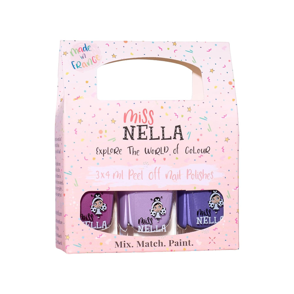 Miss Nella Magic Collection 4 Piece Glitter Nail Polish Set: Pink, Red, Gold and Blue, Kids Special Removable Nail Polish, Non-Toxic, Water-Based, Odorless