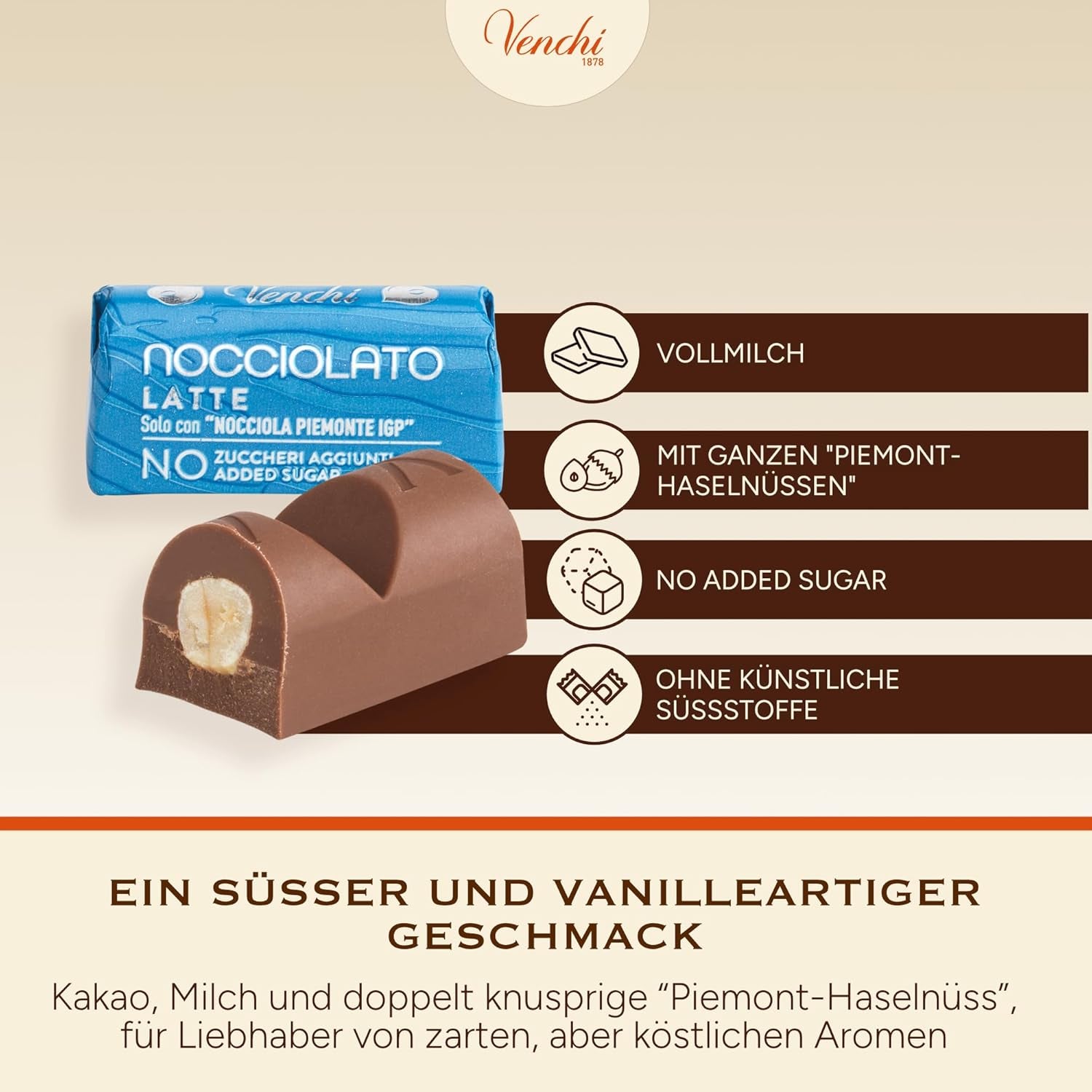 Venchi - Chocolate bars with milk and hazelnuts - 70% sugar - Pralines with PGI Piedmont whole hazelnuts, 1 kg - Gluten free