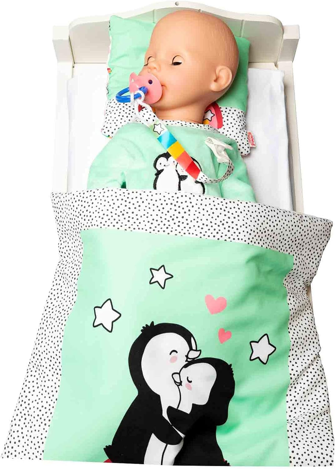 Heless 2181 - Romper for Puppen im Pinguin Pünktchen Design, aus Softvelours mit high-quality Bestickung, Größe 35 - 45 cm