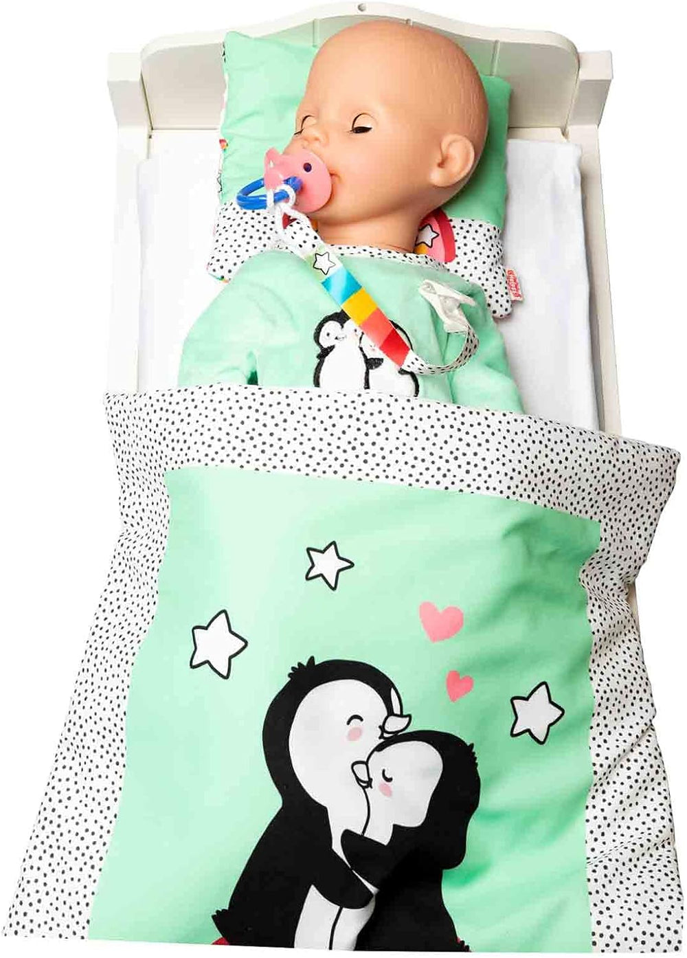 Heless 2181 - Romper for Puppen im Pinguin Pünktchen Design, aus Softvelours mit high-quality Bestickung, Größe 35 - 45 cm