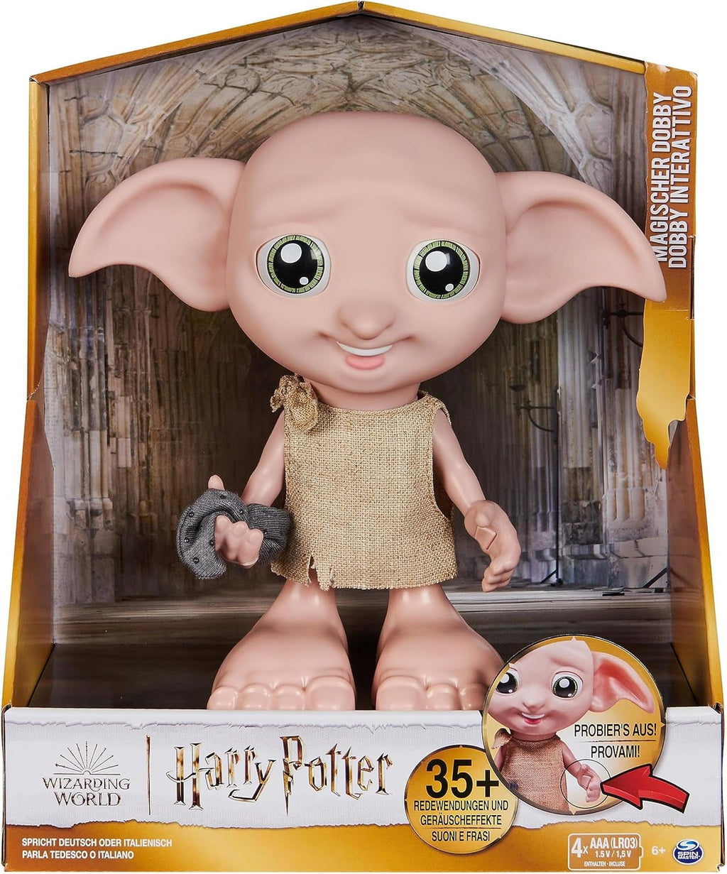 Wizarding World Harry Potter - Păpușa interactivă Dobby House Elf cu peste 30 de sunete, propoziții și mișcări, germană-italiană, jucărie pentru copii de la 6 ani, Fan Article Papusi Naty Shop Titlu implicit