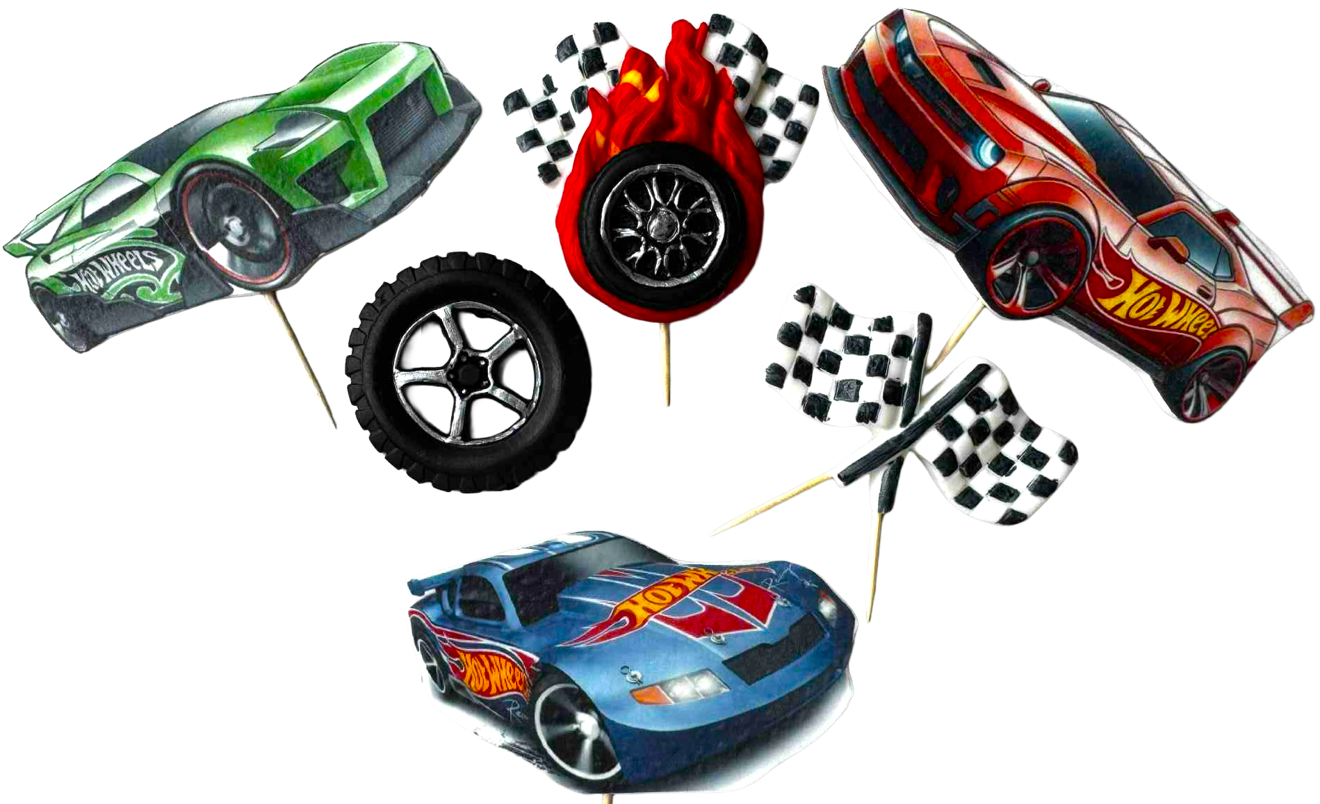 Set 6 decoratiuni comestibile, Hot Wheels Decoratiuni din Pasta de Zahar Nati Shop