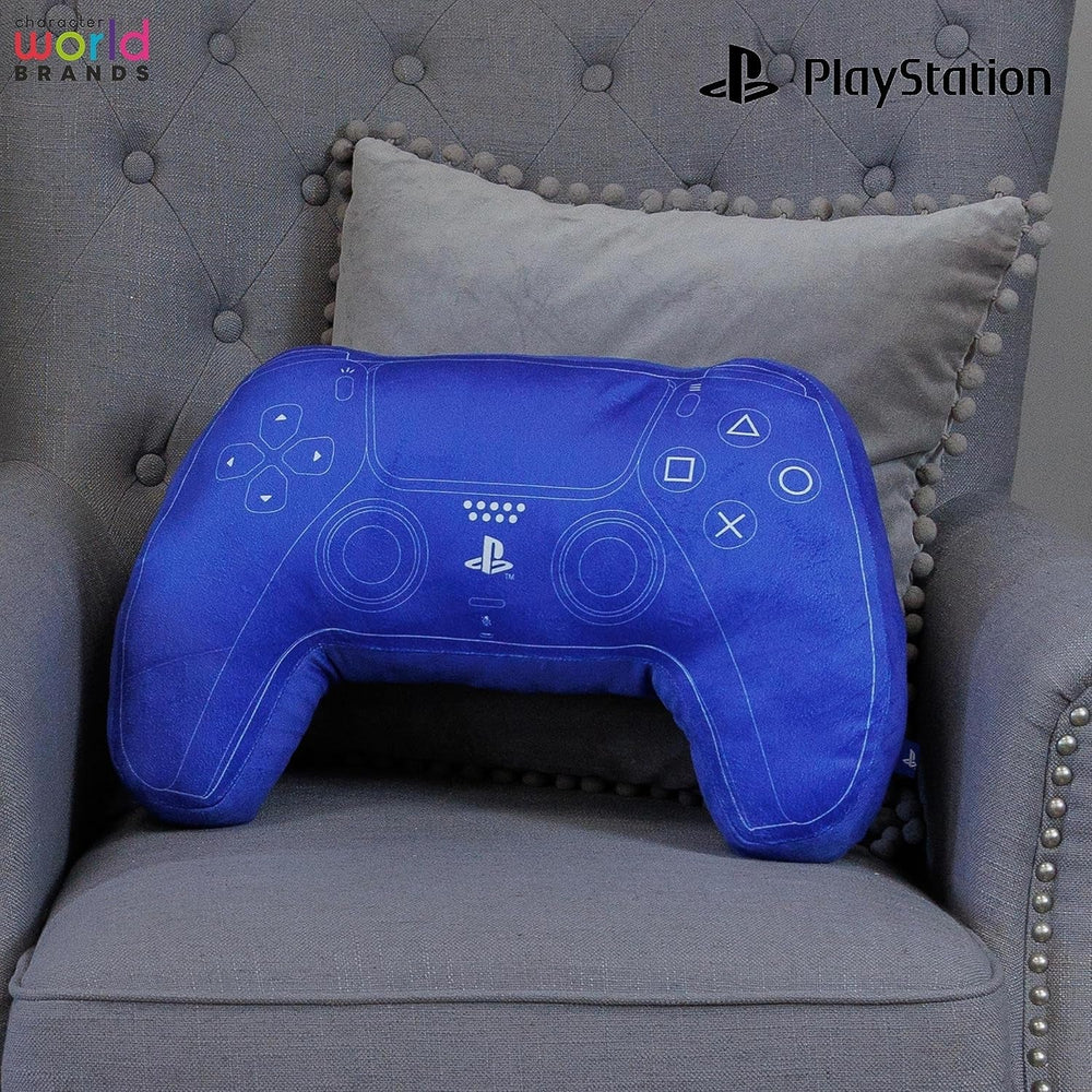Character World: Pernă licențiată oficial în formă de controler Playstation, design de set de mână, pernă de pluș umplută | Perfect pentru dormitor sau decor de jocuri, albastru Perne standard Naty Shop