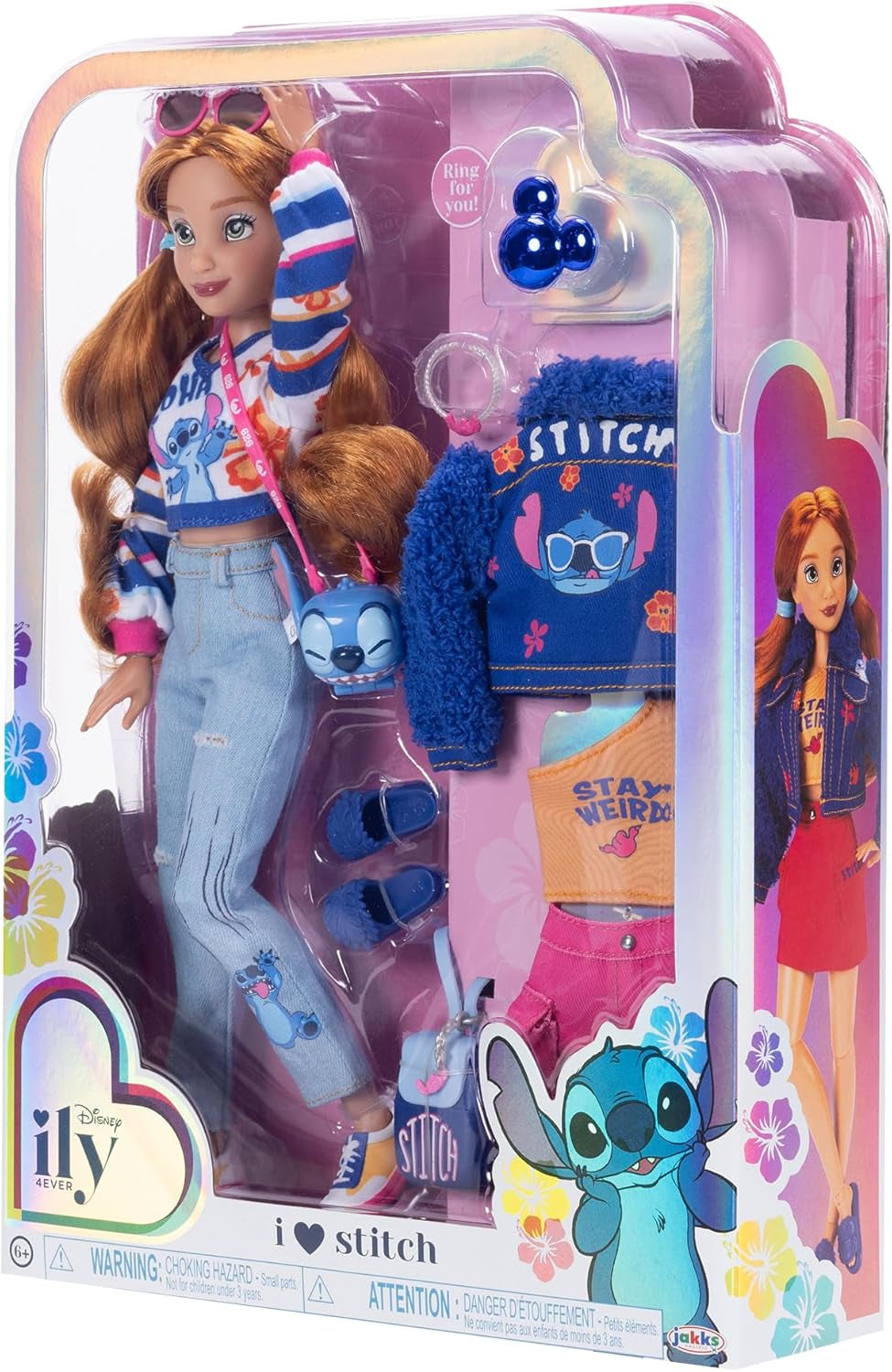 Disney ILY 4EVER Fashion Dolls Stitch with Red Hair 11.5" tall with 13 points of articulation, two complete Mix-And-Match outfits and sparkling Mickey ring for you! Naty Shop dolls