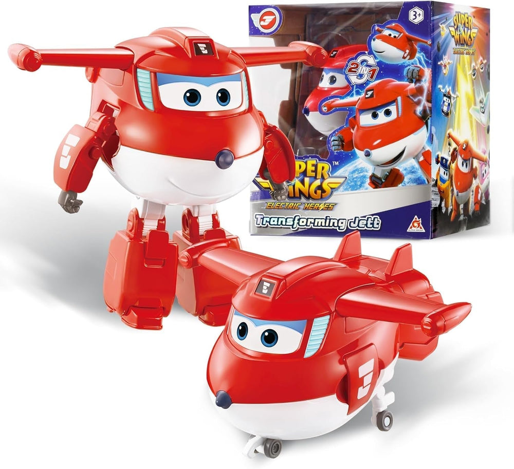 Super Wings Transformation Plane Supercharged Traver, Approx. 12.7 Cm Big Kids Play Figure Toy Airplane and Robot Figure for Boys and Girls Above 3 Years Old Silver Action Figures Naty Shop Jett