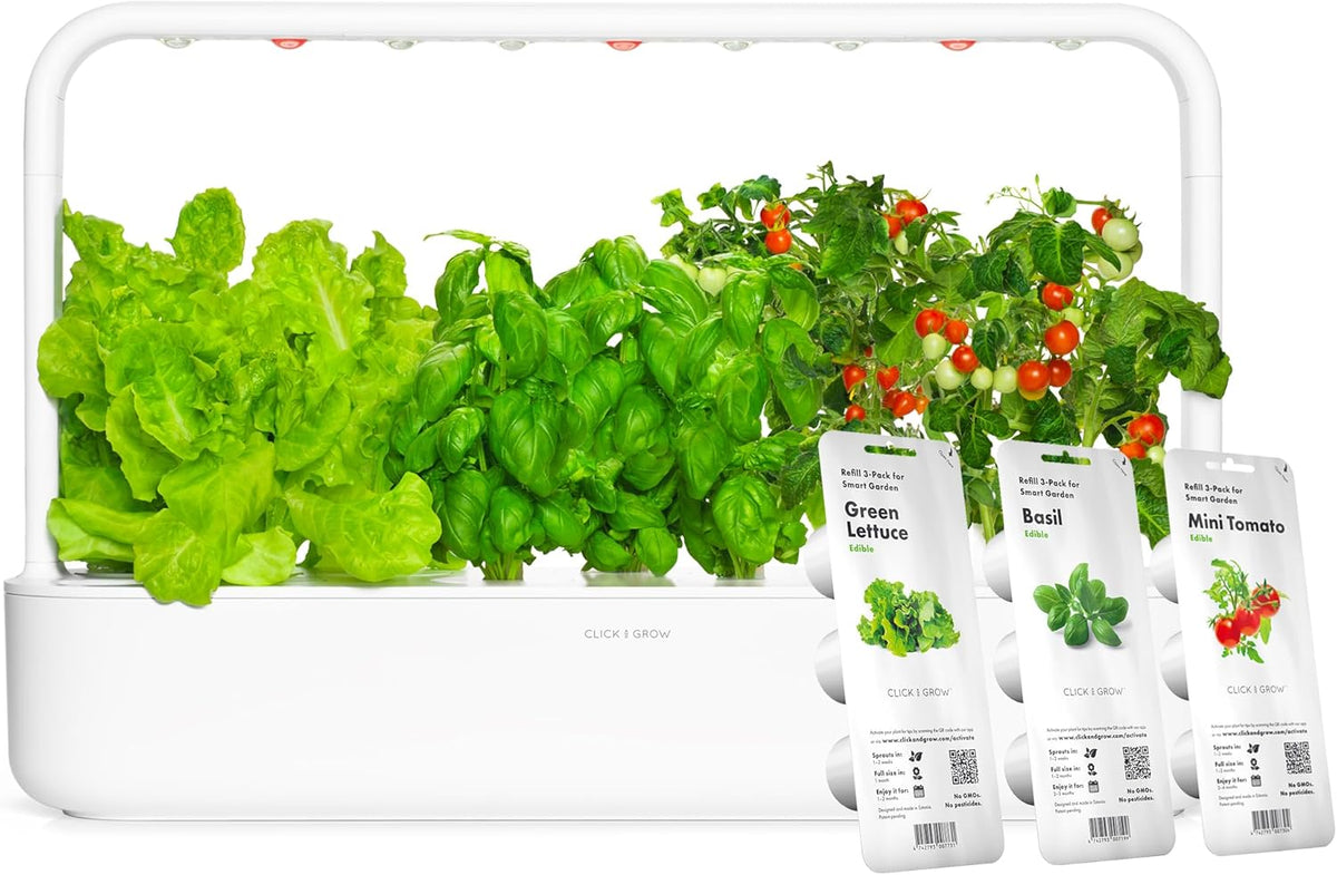 Click and Grow Indoor Garden, Easier Than Hydroponic Growing System, LED Smart Garden, Herb Garden, Indoor Greenhouse with 9 Plant Capsules Included (White)