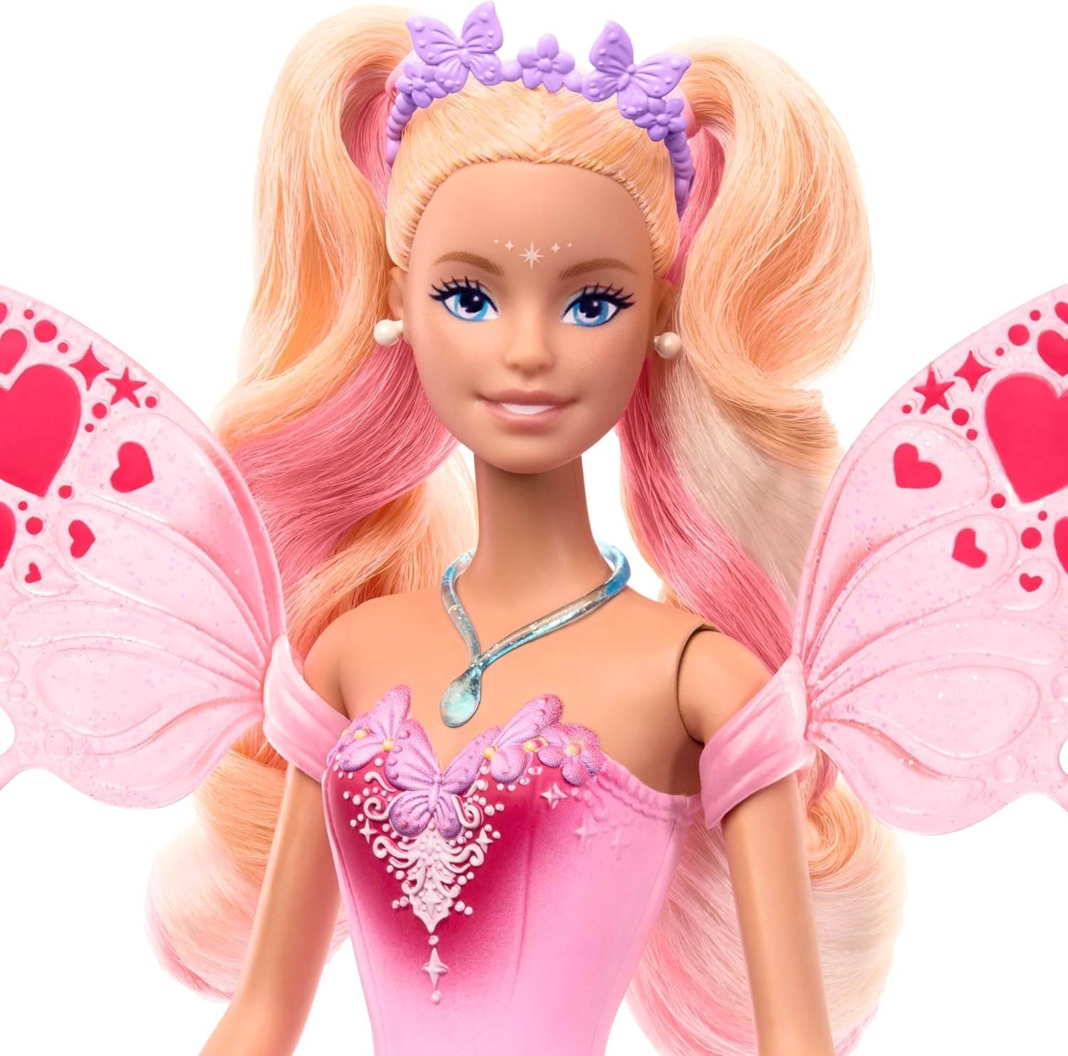 Mattel Barbie Doll Fairy cu baghetă de jucărie și accesorii de modă, temă fantastică cu aripi și ținută care își schimbă culoarea, JCP76, [Multicolor] Papusi Naty Shop