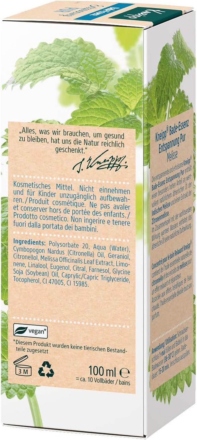Kneipp Bade, bath oil with natural Indian melissa essential oil and lemon balm extract, 100 ml Naty Shop