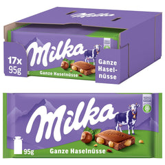 Milka Alpine Milk chocolate with whole hazelnuts - Chocolate with crunchy nuts - 17 x 95g