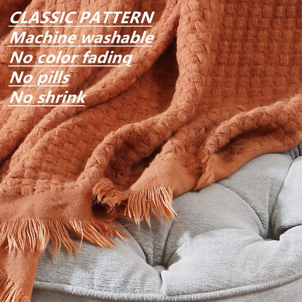 CREVENT Rust Knitted Blanket for Couch Sofa Chair Bed Home Decor Soft Warm Cozy Lightweight Spring Summer Autumn (127.8 X 152.4 cm Caramel / Brown / Burnt Orange) CREVENT Beds and Blankets
