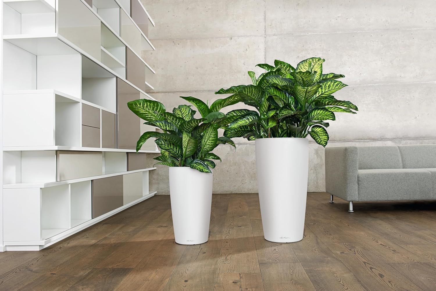 Jardinieră LECHUZA Rondo Premium 32 Alb Mat | Coloană pentru plante cu sistem de udare, indicator al nivelului apei și insert pentru plante | Finisaj mat | Ø 32,5 x 56,5 cm | 15786