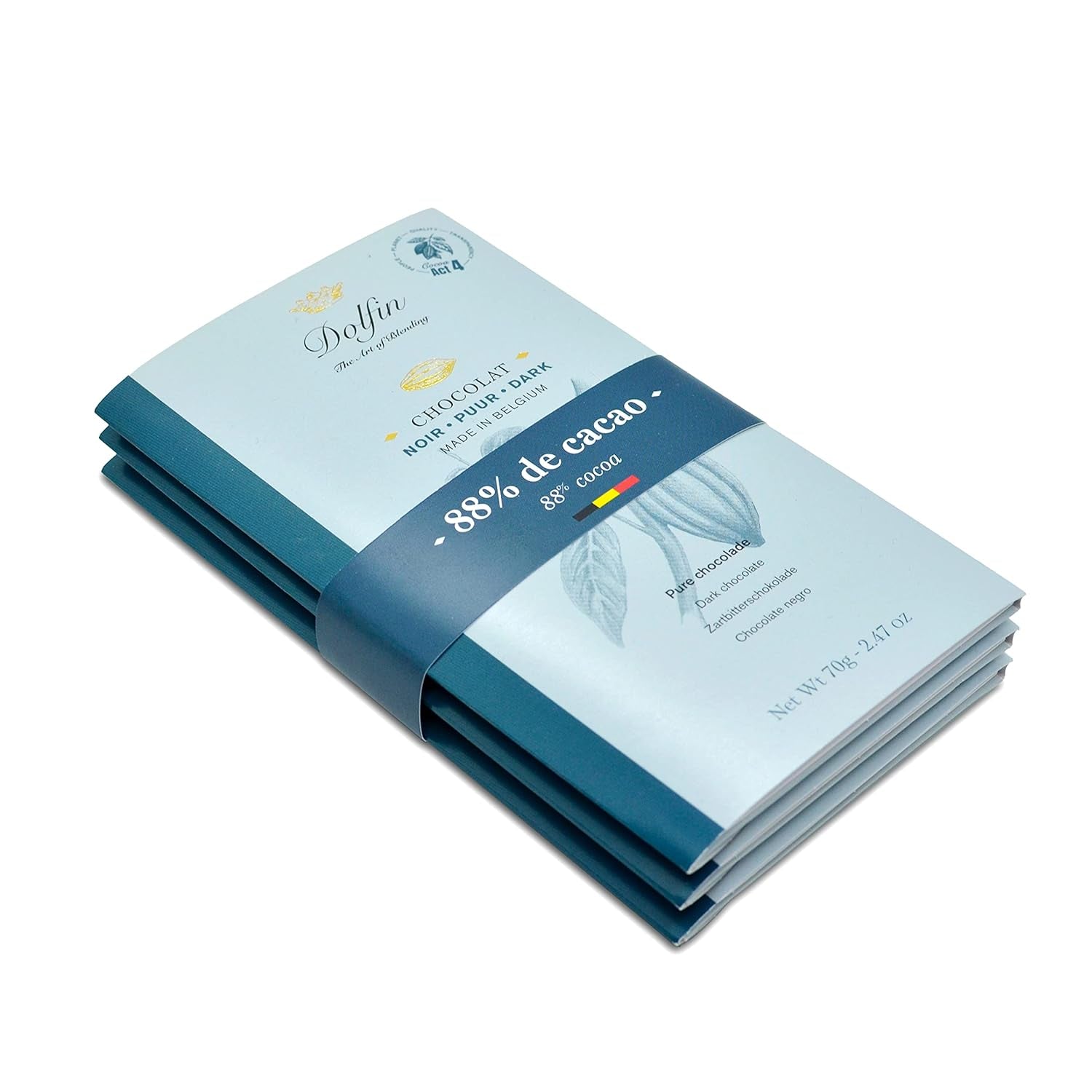 Dolfin Pachet de 3 ciocolată cu diverse arome - ciocolată artizanală belgiană, 210 g Bomboane de Ciocolata Naty Shop 210 G Cacao 88%