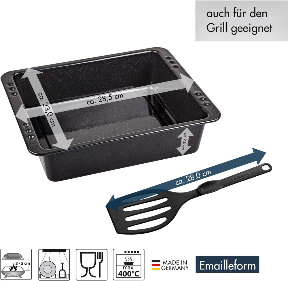 Chg SET 341-46-60 Extra Tiefe Ofenform (7.0 Cm) "Emaille" Mit Profi-Pfannenwender", Schwarz Gesprenkelt Molds and trays for baking Naty Shop