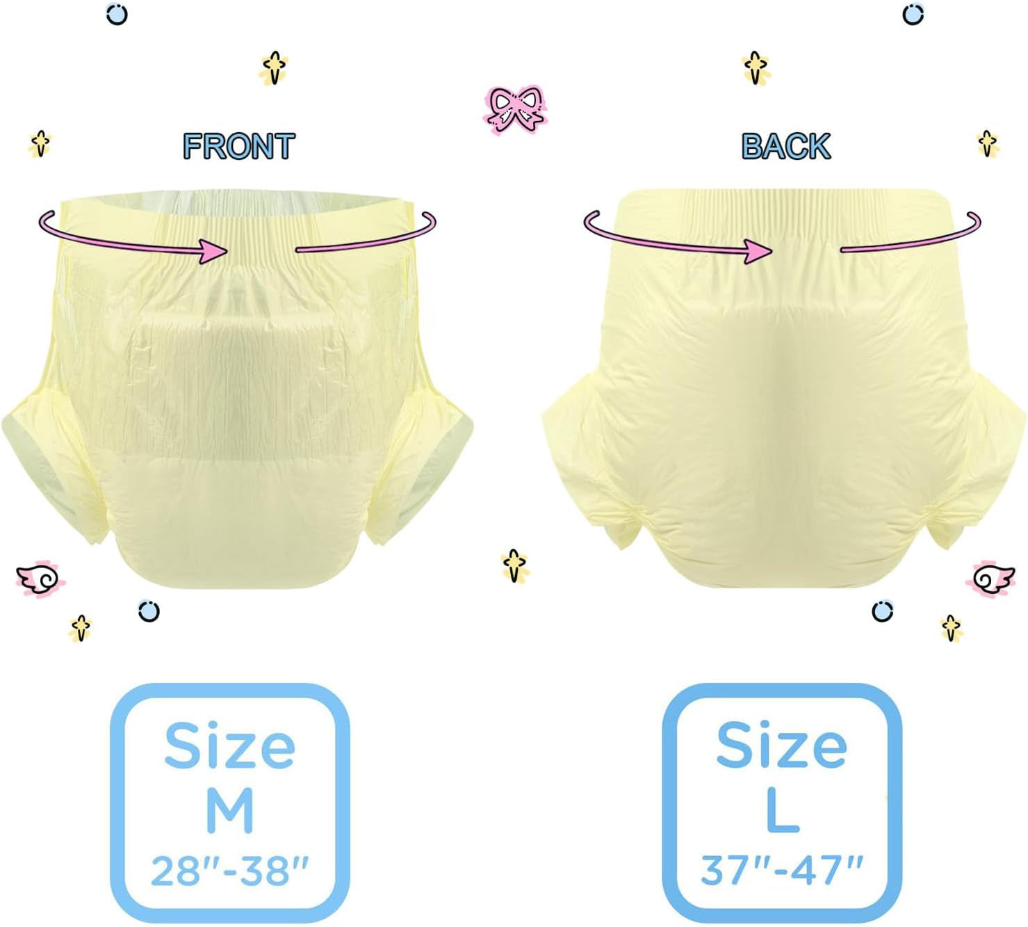 CutiePlusU Adult Diapers, 10 Pack Disposable Incontinence Panties with Loops for Women and Men, Maximum Absorbency Overnight - Yellow (Medium Size 71-96cm)