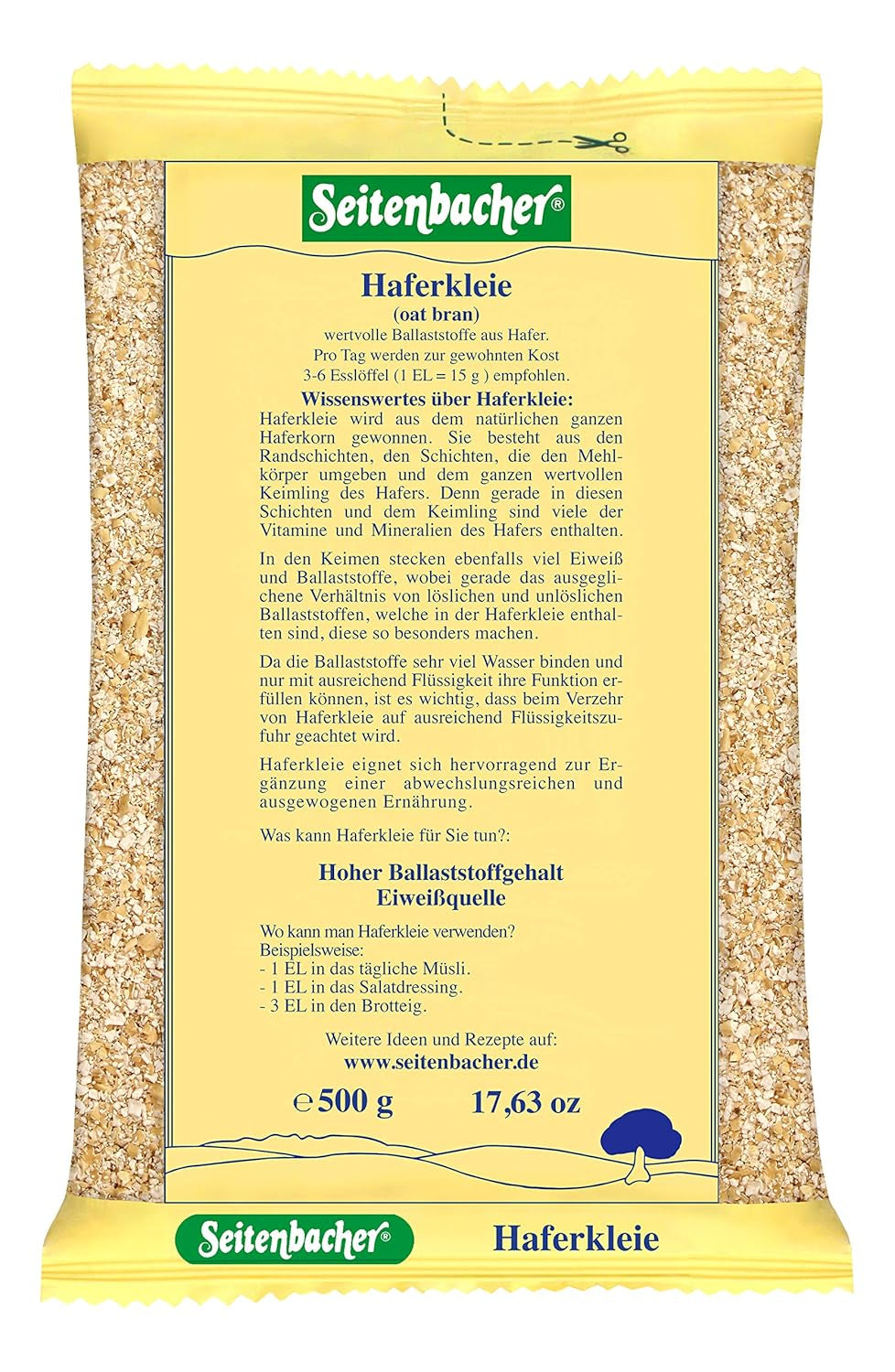 Seitenbacher Haferkleie I High Protein Gehalt I High Ballaststoff Gehalt I (1X 500 G ) Cereals Naty Shop 500 G (1Er Pack)