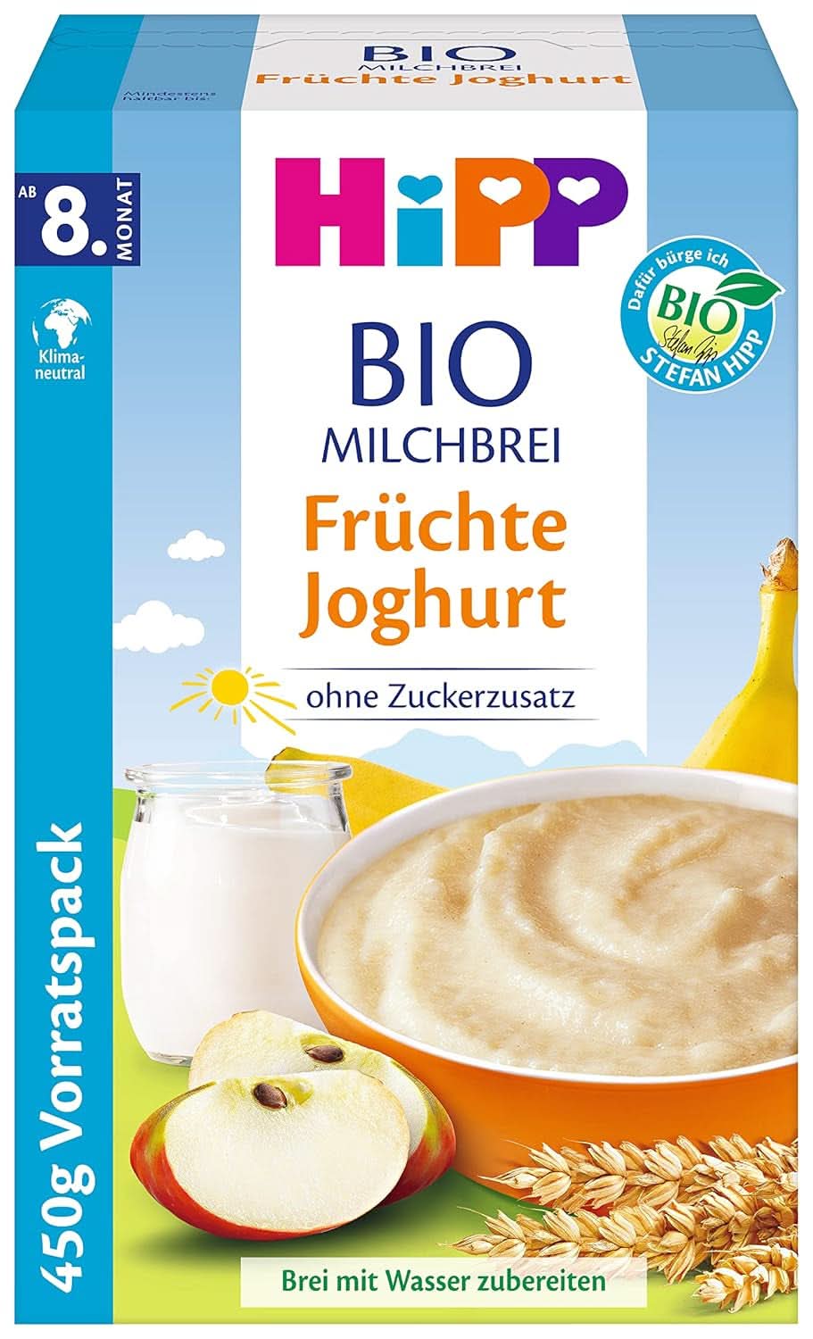 Hipp organic milk porridge without added sugar, semolina and banana, storage package (4X450 grams) Mother and Child Naty Shop 4 x 450 grams Yogurt and fruit