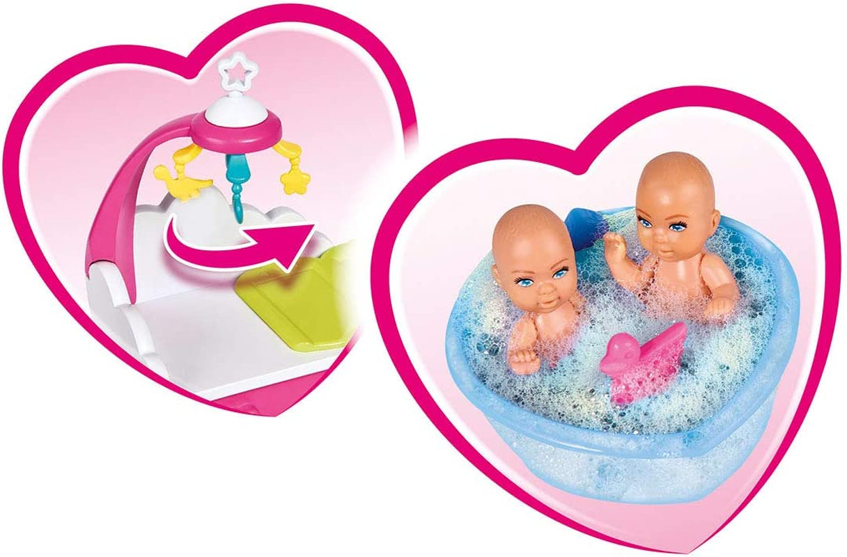 Simba 105733333 - Steffi Love Welcome Twins, Pregnant doll, With twins, With changing table and bathtub, Accessory, Dress up doll, 29Cm, For children from 3 years and up Dolls Naty Shop