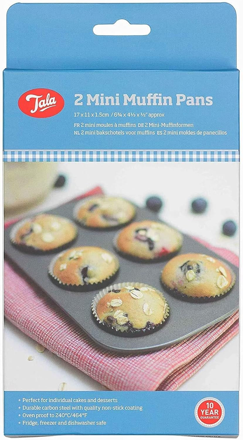 Tala Mini-Kuchenformen, Dekorativ, Antihaftend, Gugelhupf-Form, Gleichmäßige Hitzeverteilung, Gerillte Form, Karbonstahl, Breite, Flache Griffe, Spülmaschinen Und Gefrierschrankfest, 2 Stück Molds and trays for baking Naty Shop 20Cm X 14Cm