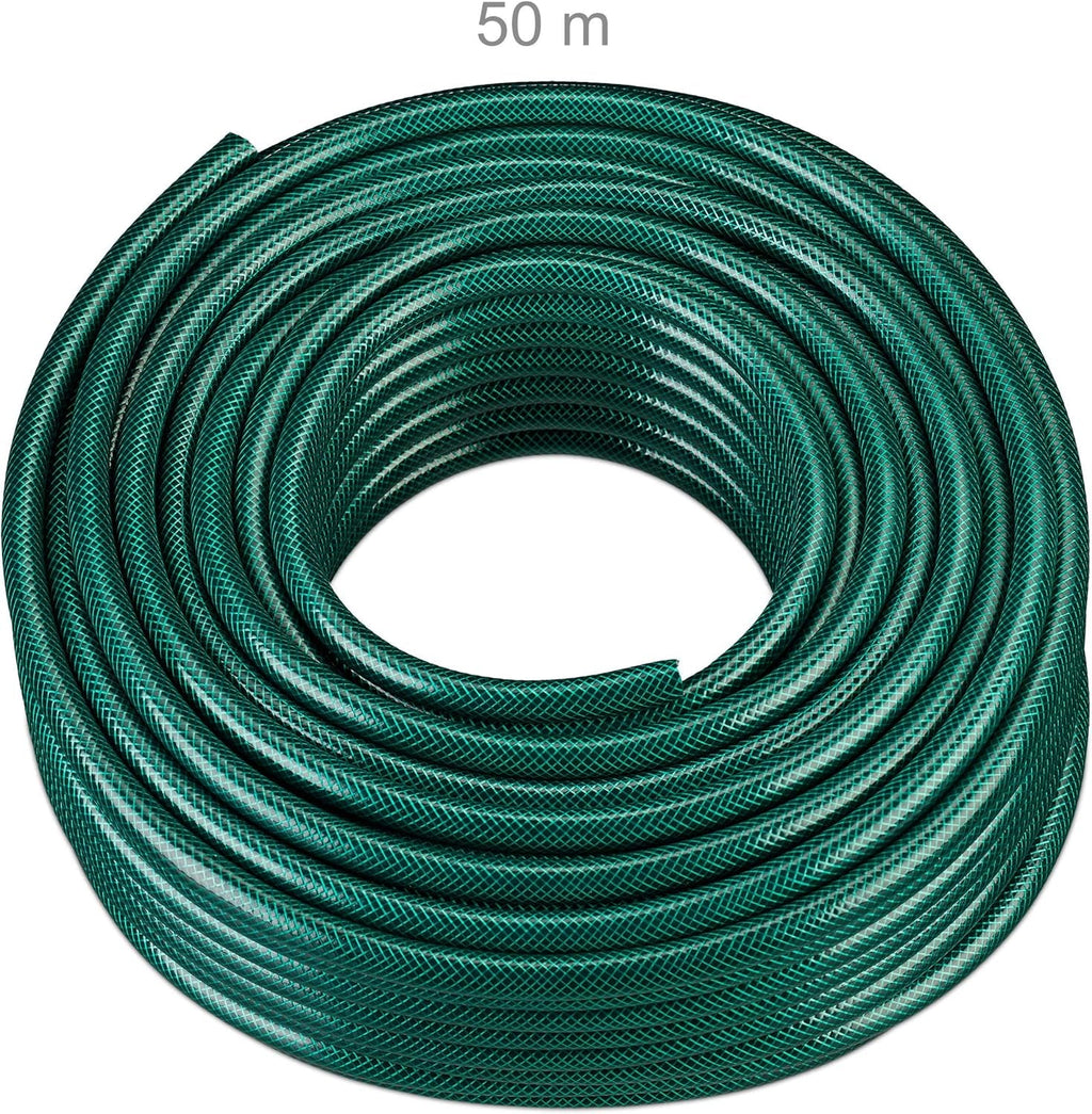 Furtun de grădină Relaxdays 50 m, furtun universal de apă, 1/2 inch, fabricat din PP, pentru udarea straturilor de flori și a peluzelor, verde închis, verde