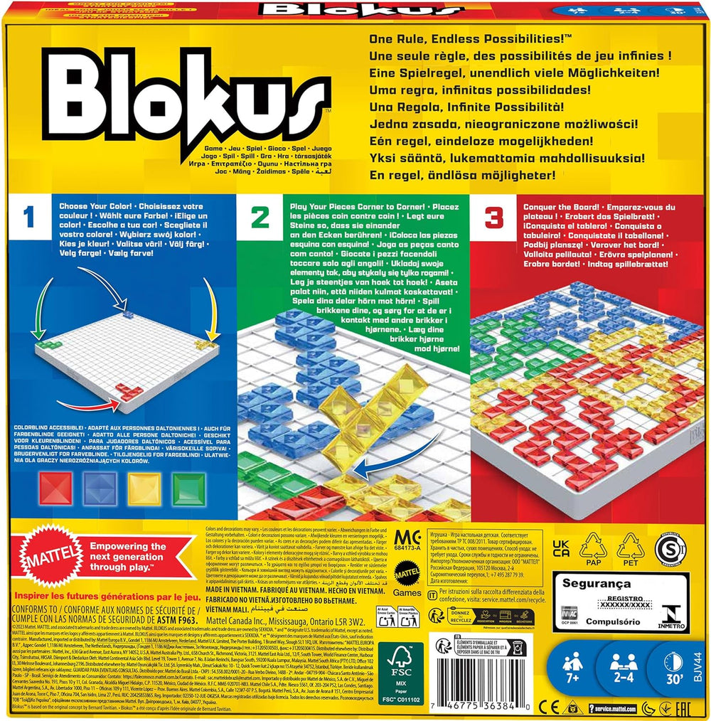 Mattel Games Blokus Game, Family Board Game, Strategy Game, 2-4 Players, Party Game, Ages 7+, BJV44
