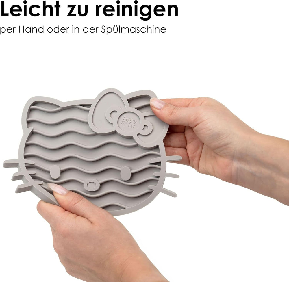 LucyBalu X Hello Kitty ZENCAT Covoraș de lins pentru pisici | Covoraș de lins pentru pisici | Hrănitor lent | Covoraș de lins din silicon de calitate alimentară | Covoraș de lins din silicon | Taupe
