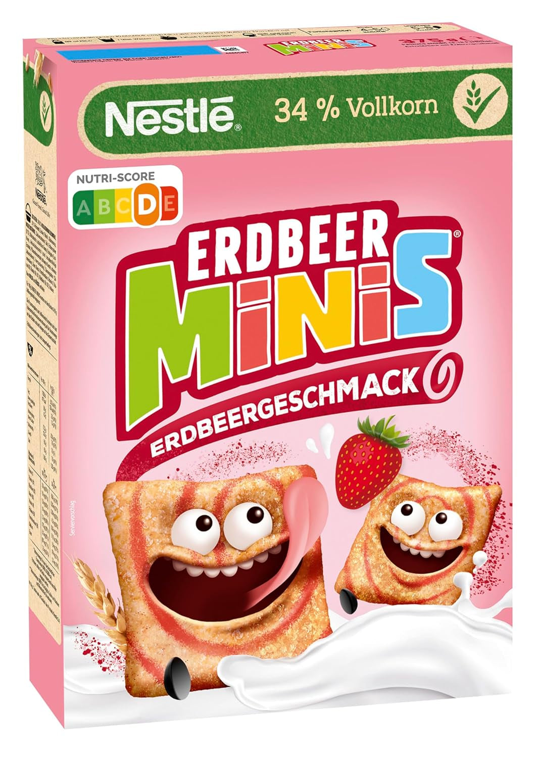 Nestlé Strawberry Minis, Strawberry Flavored Whole Cereal, Pack of 7 (7x375g)
