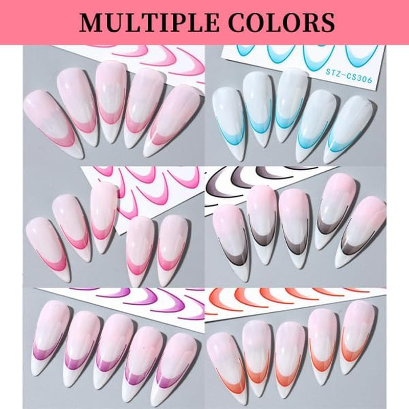 French Tip Nagelaufkleber - 6 Blatt Selbstklebende Nail Art Schablonen - Nagel Zubehör Und Dekoration