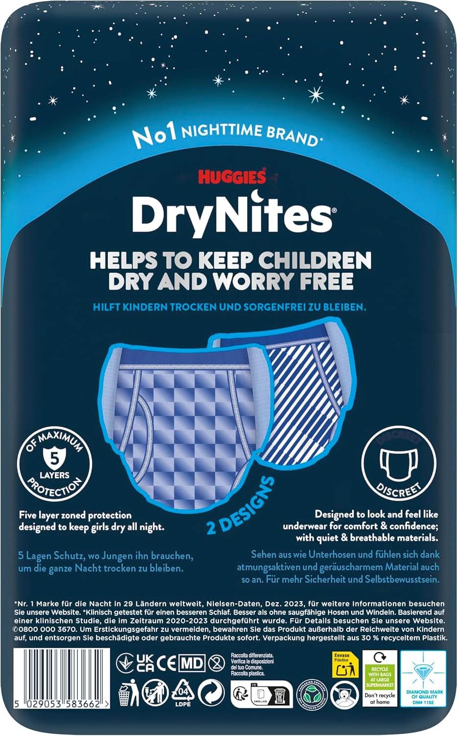 Huggies Drynites Nachtwindeln Bei Bettnässen, Für Jungen Ab 13 Bis Ca. 17 Jahre (48-60 KG), 27 Stück (3X9), Monatspack, Diaper-Pants Naty Shop