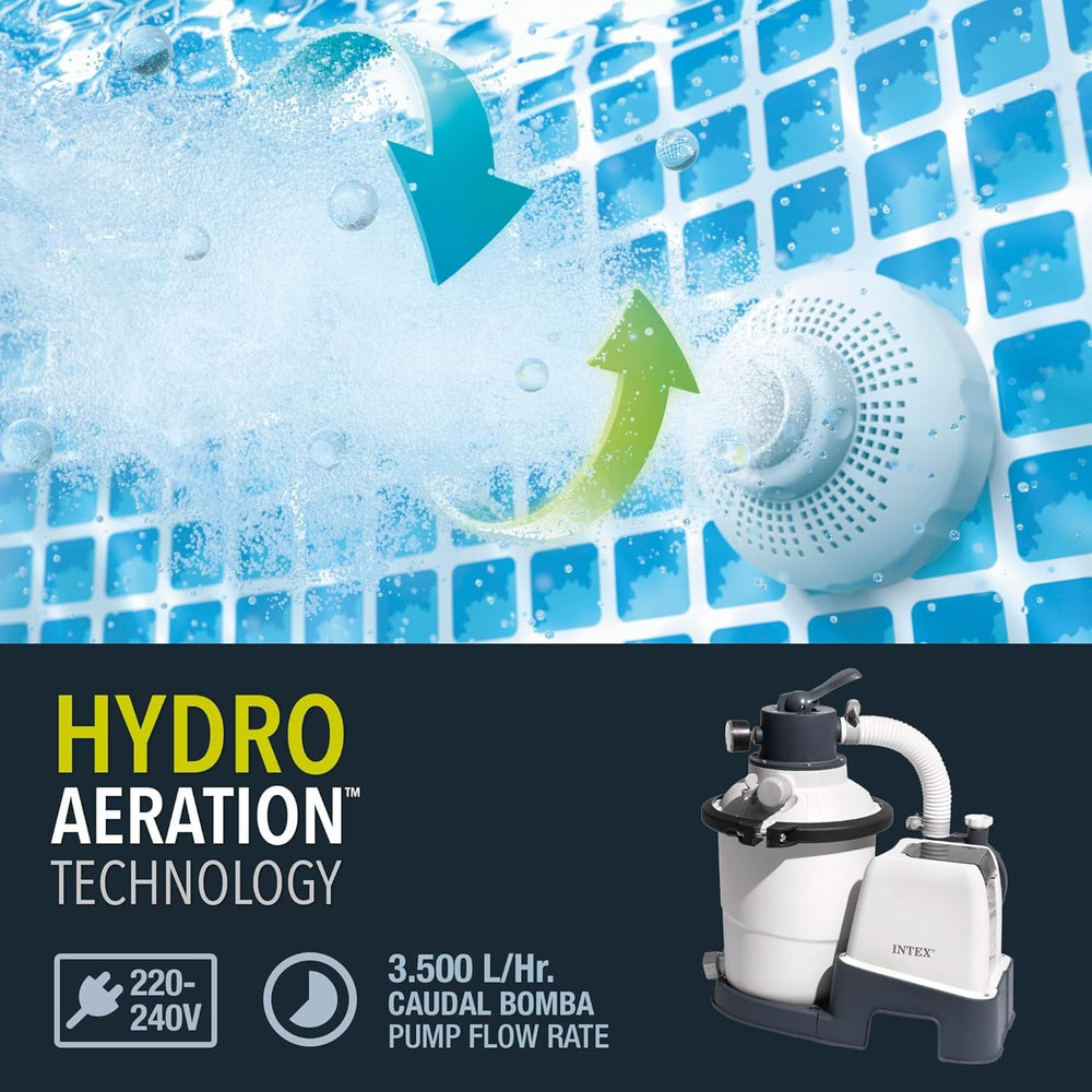 Pompă filtrantă cu nisip Intex 26642 Krystal Clear cu RCD, debit de apă 3500 l/h, debit sistem 2000 l/h, plastic, alb