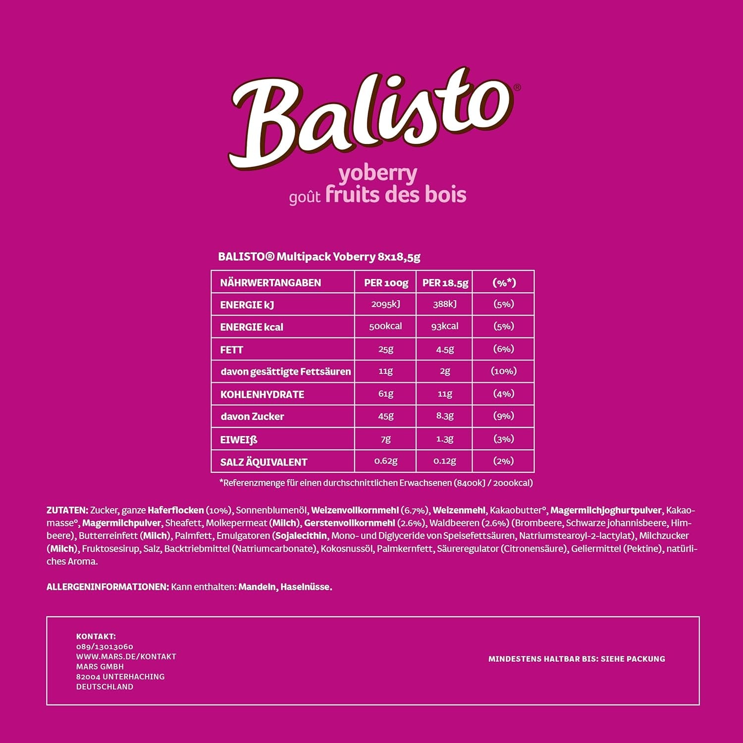 Balisto Chocolate Pack Bulk, Yoberry, Cereal & Yogurt Chocolate Bars, 8 x 18.5g, Chocolate, Muesli Bars, Chocolate Bulk Pack (148g)