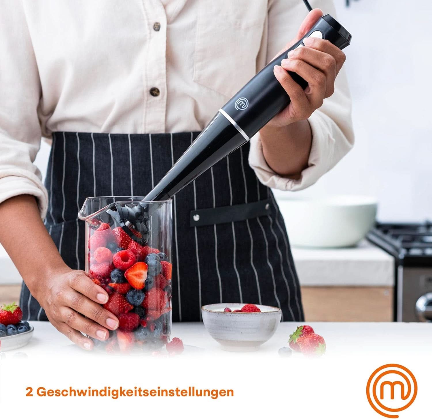 Masterchef Stabmixer, Pürierstab Mit Spritzschutz, Zauberstab Küchengerät, Elektrische Mixstab Hand Blender Mit 2 Geschwindigkeiten, Eintauchfunktion, Spülmaschinenfeste Komponenten, 200W, Schwarz Bucatarie Naty Shop