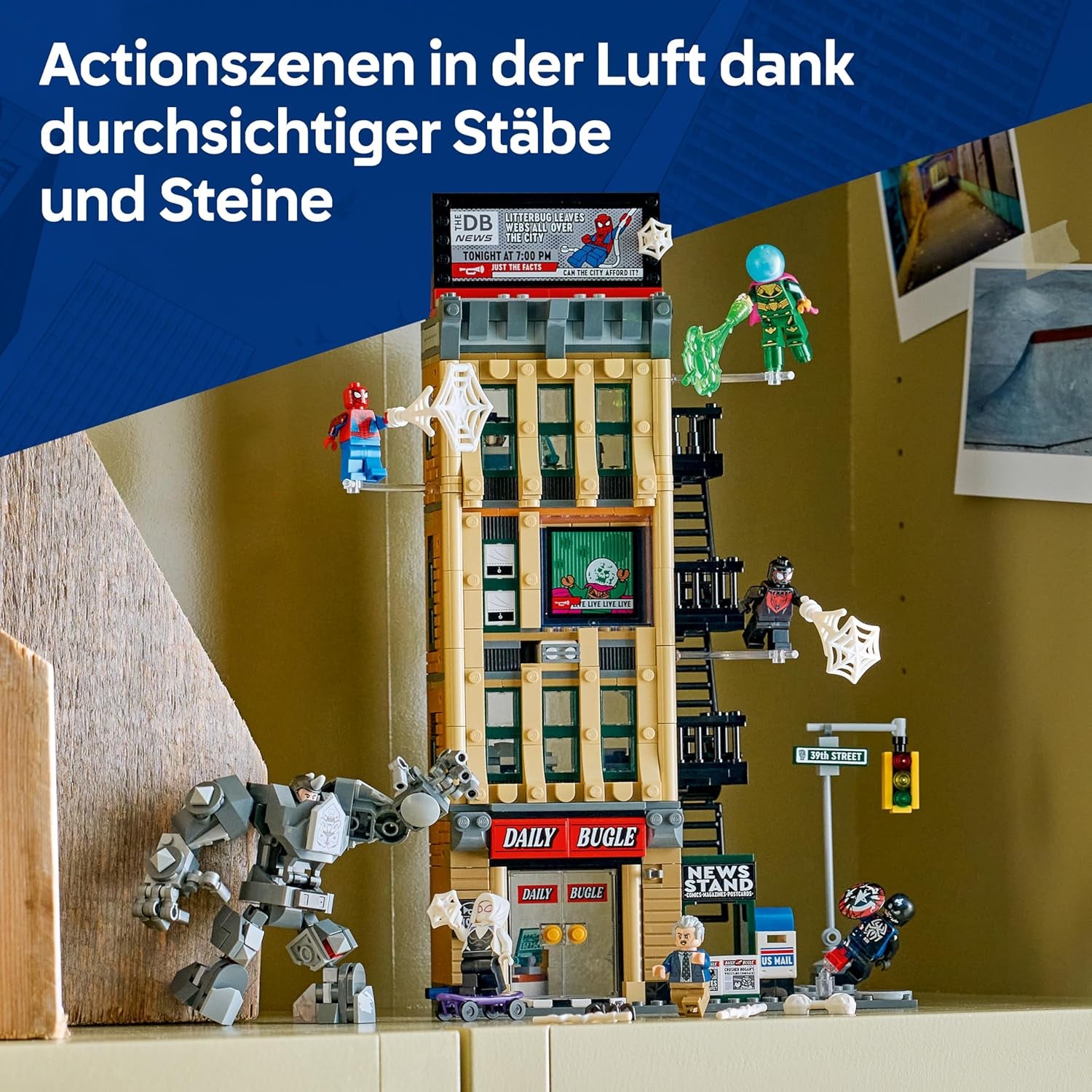 LEGO | Marvel Spider-Man Vs. Mysterio: Daily Bugle - Superhelden Spielzeug mit Mech Actionfigur und 7 Minifiguren - Kinder Geschenk für Jungen ab 10 Jahren, Mädchen und Fans - 76342