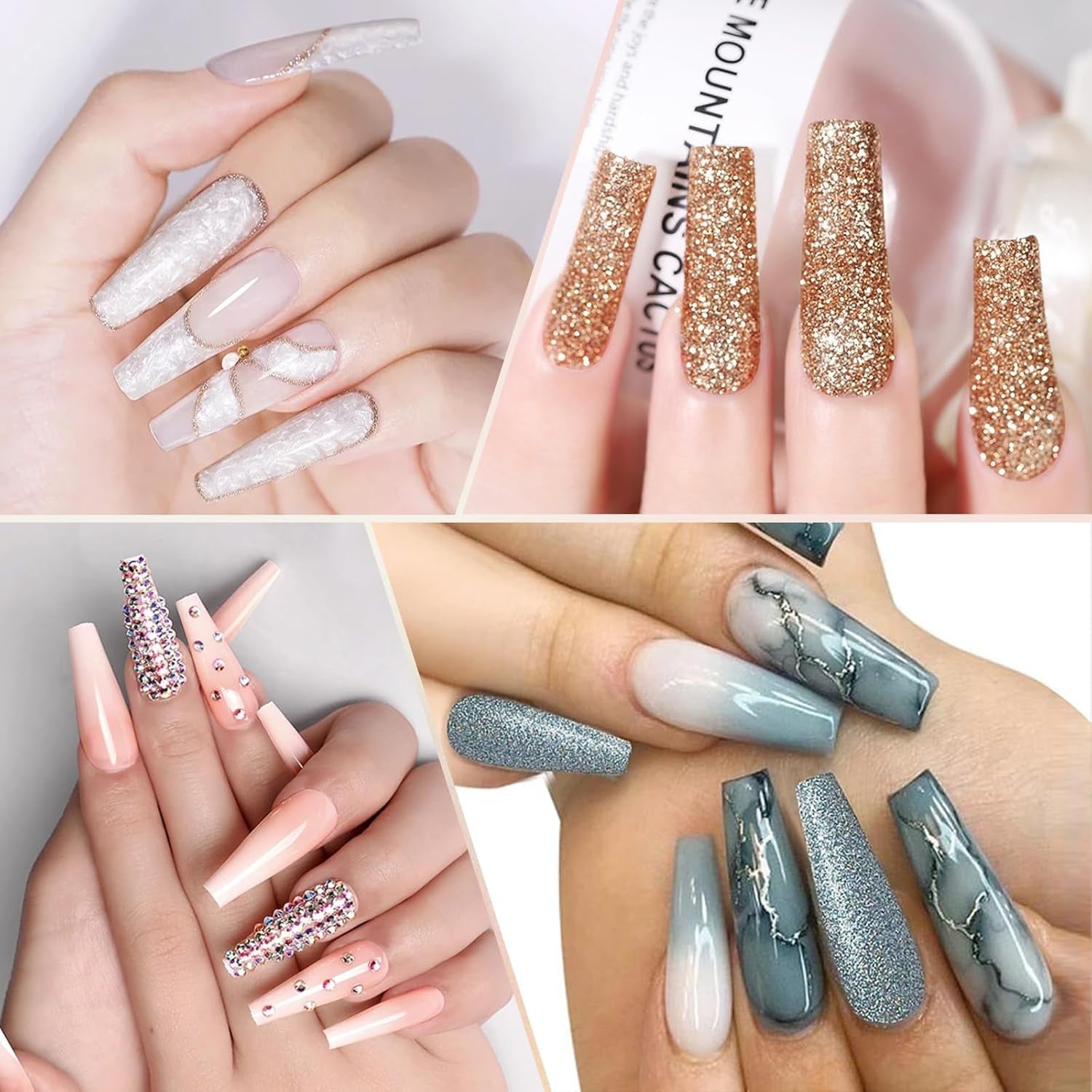 Unghii artificiale extra lungi și transparente, 240 bucăți unghii false, acoperire pe jumătate, unghii artificiale pătrate și drepte, extensii de unghii franceze pentru saloane de unghii și artă pentru unghii DIY