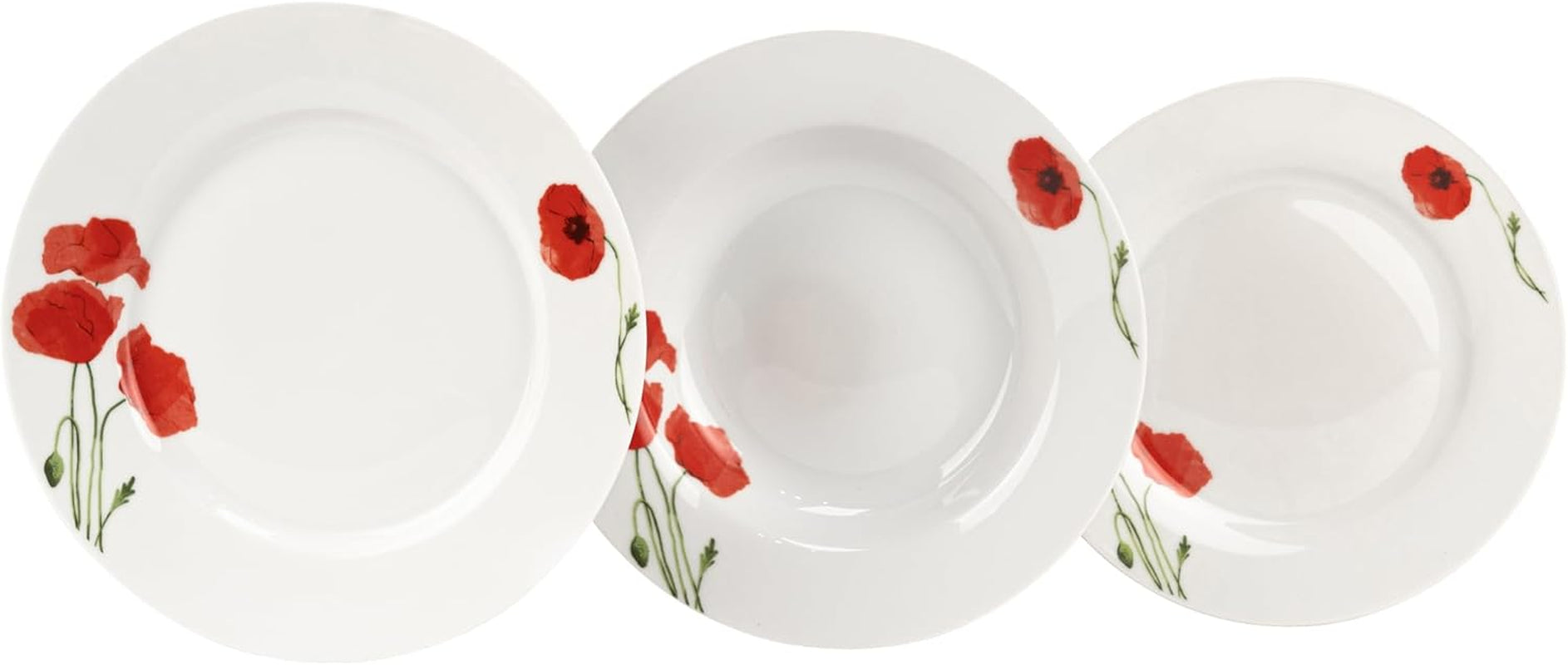 Set de veselă pentru 6 persoane - 18 piese - Set de farfurii din porțelan - Set de veselă albă - Set de bol și farfurie - Veselă modernă - Farfurii - Serviciu de masă - Set de veselă pentru 6 persoane