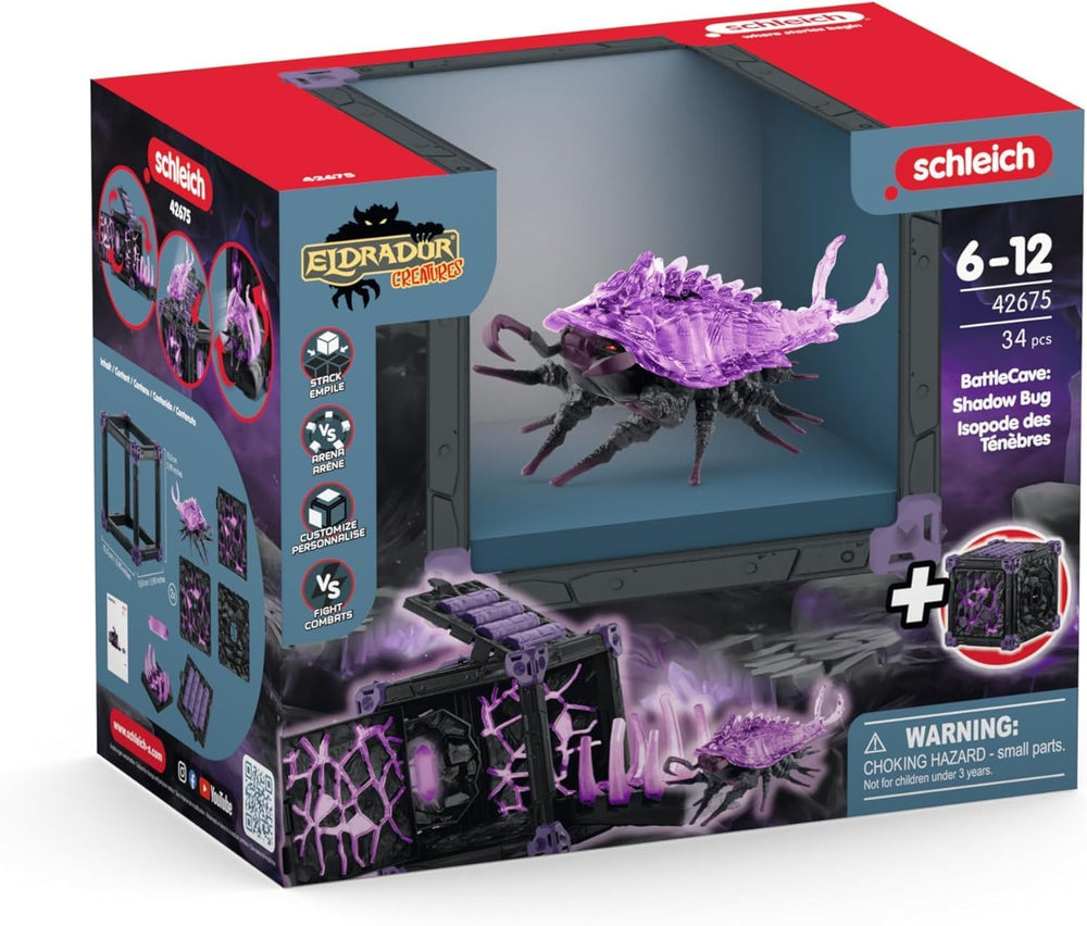 SCHLEICH ELDRADOR Creatures | Battle CAVE Schattenassel 42675 | Set aus ELDRADOR Battle Cave mit Monster und Schattenkristall | Battle Caves zur Arena stackable | Spielzeug ab 7 Jahren | 34 Teile