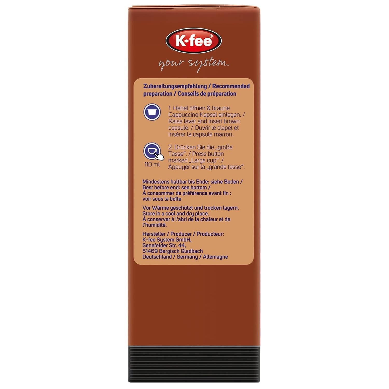 KRÜGER Cappuccino Schoko Kaffeekapseln, kompatibel mit K-fee und ALDI EXPRESSI* Kapselmaschinen, aromatisiertes Instantkaffee, 96 Kapseln