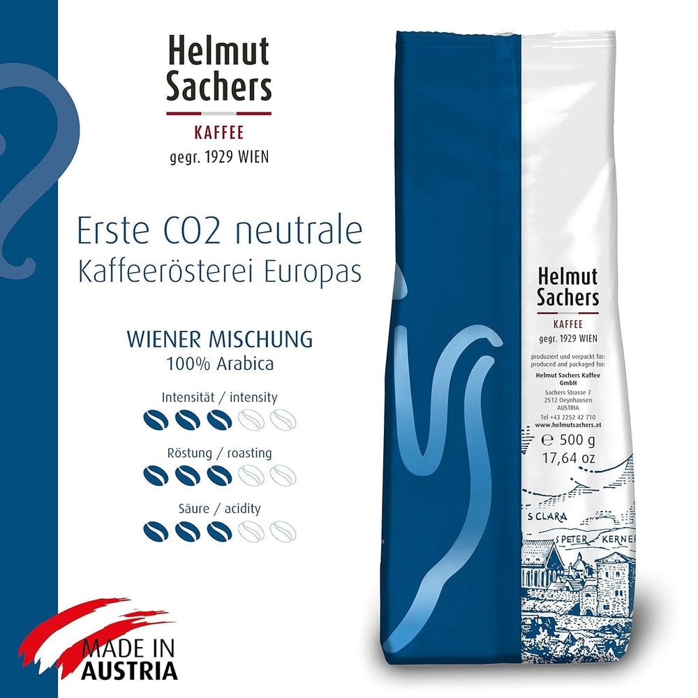 Helmut Sachers Kaffee - amestec vienez, cafea Viennese Melange din boabe Arabica de primă clasă, prăjite în Austria Cafea Naty Shop
