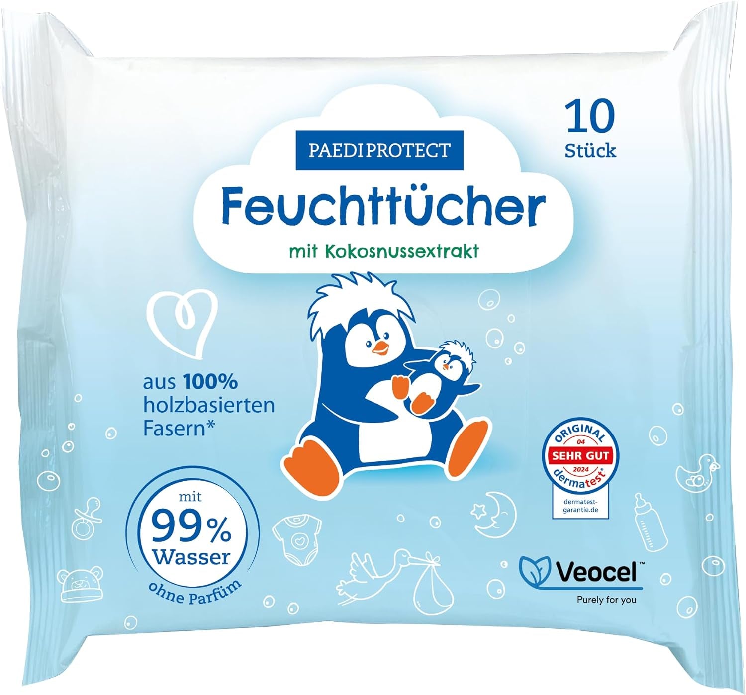 PAEDIPROTECT Baby Wet Wipes 1 x 10 Pcs Sensitive Baby Water Wet Wipes 99% Water Fragrance Free Baby & Kids Delicate Skin Coconut Extract Microplastic Free Vegan (5 Pack)