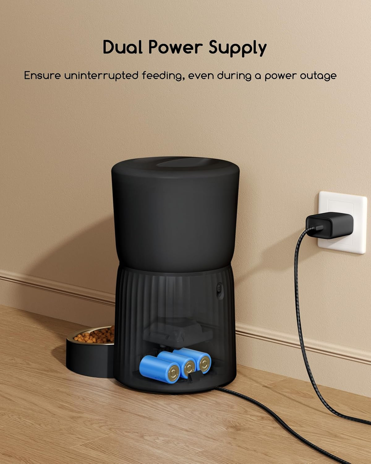 Faroro Futterautomat Katze, 4L Katzenfutter Automat, Futterspender Katze Mit 1–6 Mahlzeiten Per Tag, Portionskontrolle, 10s Sprache, Langsames Füttern (Schwarz)