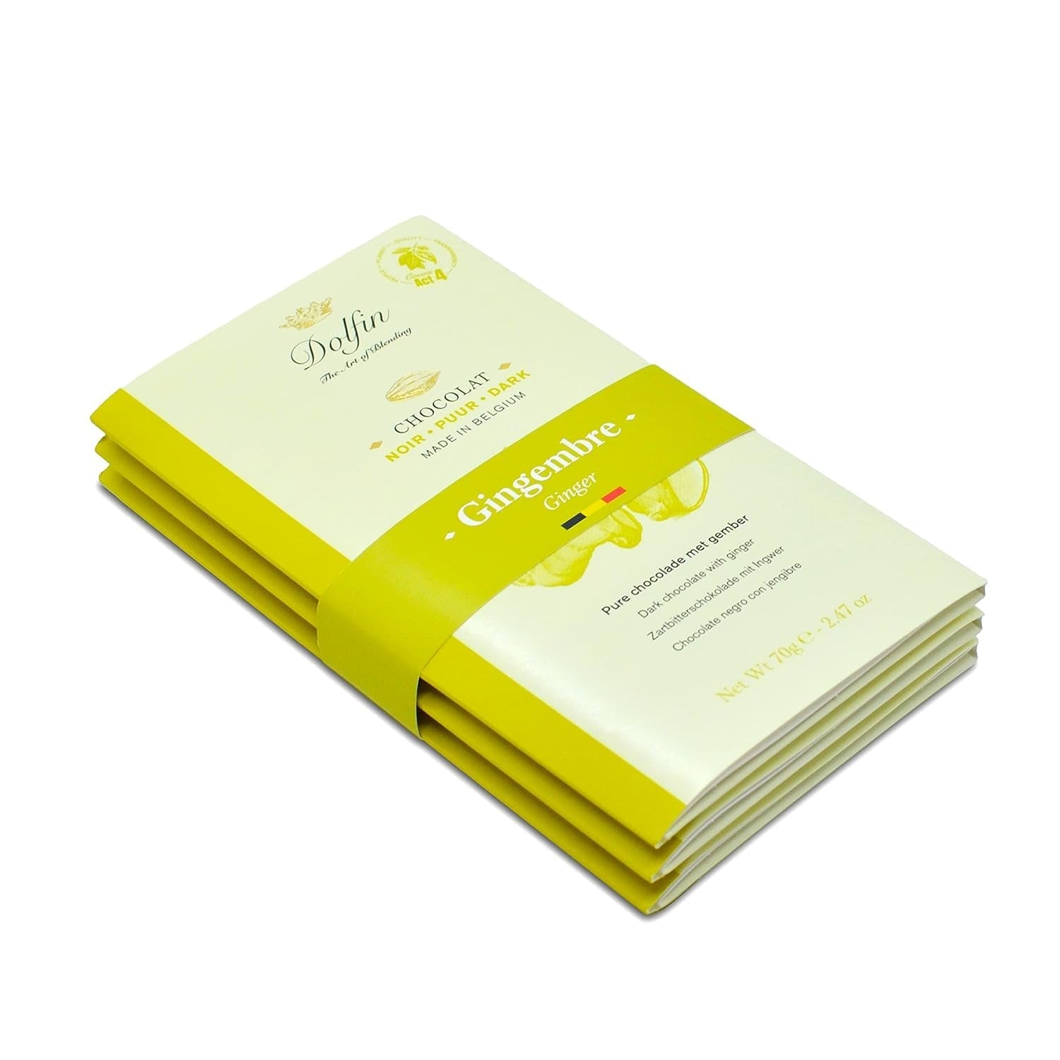 Dolfin Pachet de 3 ciocolată cu diverse arome - ciocolată artizanală belgiană, 210 g Bomboane de Ciocolata Naty Shop 210 G Ghimbir