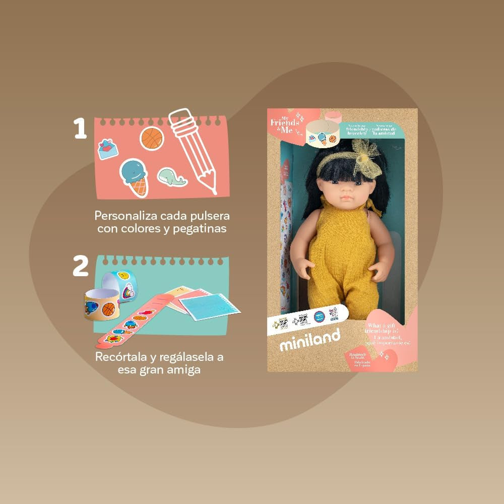 Păpușă Miniland, 38 cm, fată asiatică. Fabricată în Spania. Corectă din punct de vedere anatomic. Colecția My Friend & Me