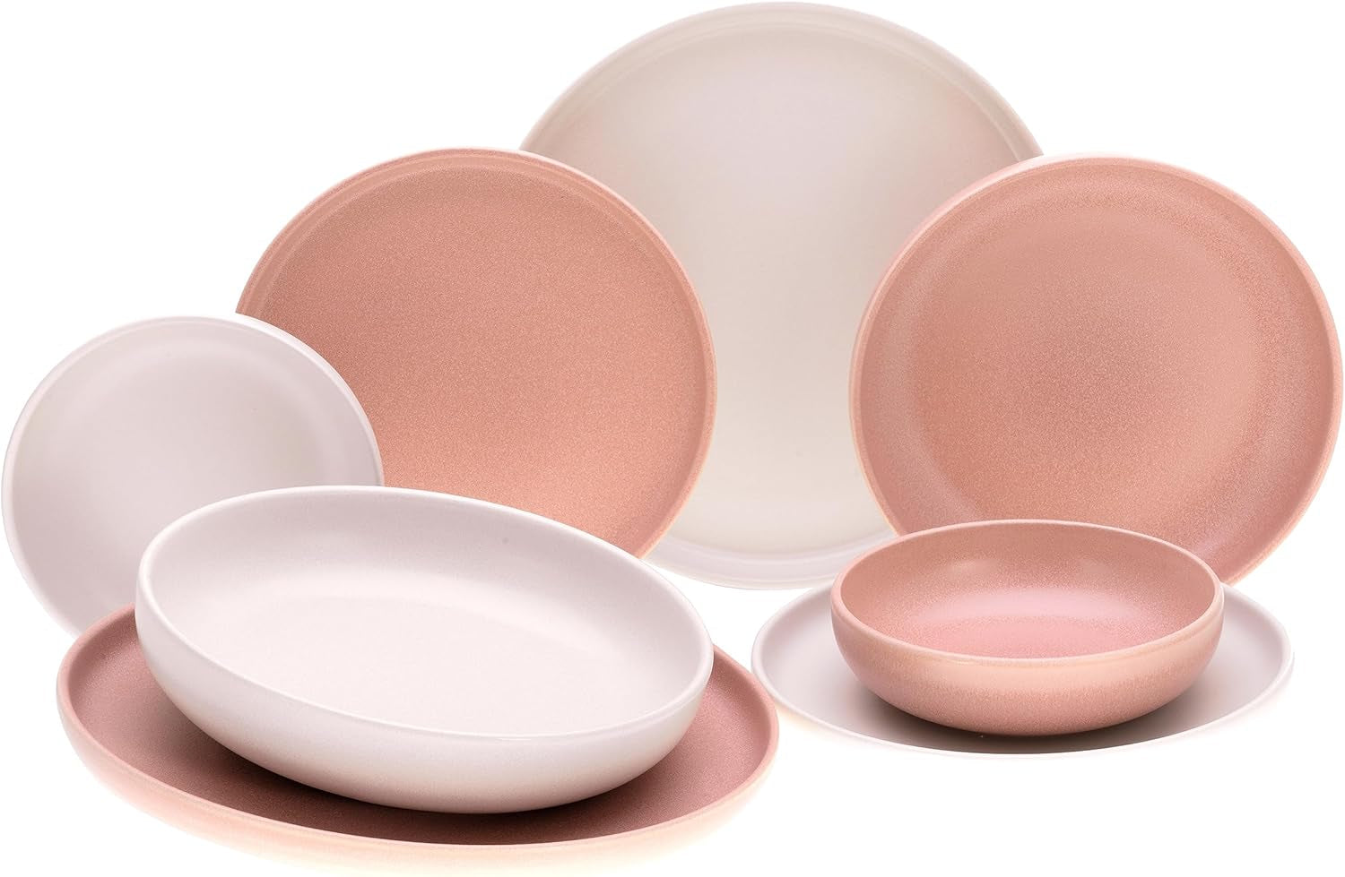 Creatable, 22979, Serie Uno BLACK, 12-Teiliges Geschirrset, Teller Set Aus Steinzeug, Spülmaschinen- Und Mikrowellengeeignet, Made in Portugal Tableware sets Naty Shop Rose + Offwhite Tafelservice 8 Teilig