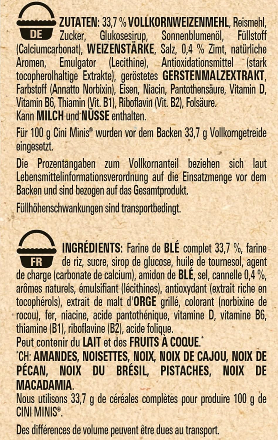 Nestlé CINI MINIS, Muesli with Cinnamon, 37% Vital Whole Grains, with Vitamins, Calcium and Iron, Crunchy Flakes, Pack of 7 (7x375g)